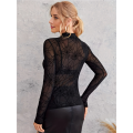 Y2K Slim Fit T-Shirts for Women Long Sleeve High Neck Tops Mesh Stretchy Going Out Tops Fashion Shirt Black XXL. 