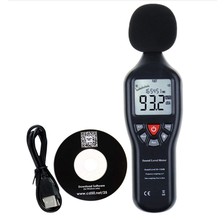 Noise Sensor Decibel Meter, Noise Meter Noise Meter High-Precision Black ABS Measuring 30-130DB USB Recording