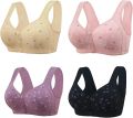 Plus size underwired floral closure comfortable active cotton daisy bra seniors convenient front button chick lingerie everyday underwear. 