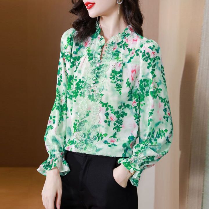 New%20Korean%20Thin%20Style%20Temperament%20Women's%20Blouse%20Plus%20Size%20Printed%20Design%20Lantern%20Sleeve%20Casual%20Shirts%20-%20Image%202