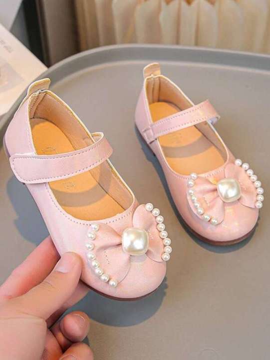 1%20Pair%20Girls%20Flat%20Shoes,%20Pink%20Comfortable%20Versatile%20Hook%20And%20Loop%20Bow%20Ballerina%20Dance%20Shoes%20-%20Image%203