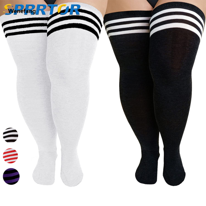 Wenefang%201Pair%20Women's%20Plus%20Size%20Thigh%20High%20Socks%20Striped%20Knee%20High%20Extra%20Long%20Stockings%20Leg%20Warmer%20-%20Image%203