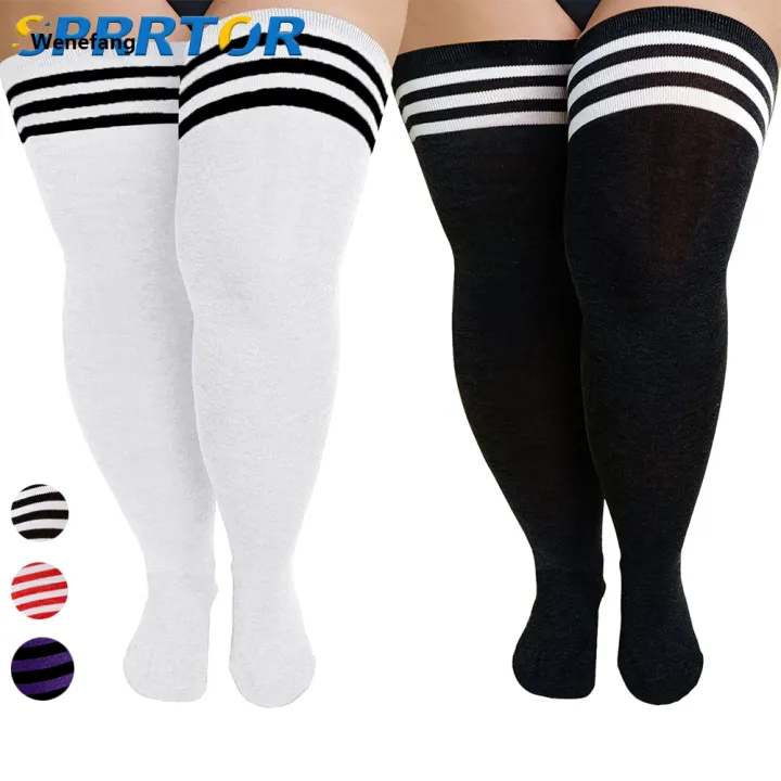 Wenefang%201Pair%20Women's%20Plus%20Size%20Thigh%20High%20Socks%20Striped%20Knee%20High%20Extra%20Long%20Stockings%20Leg%20Warmer%20-%20Image%203
