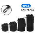 Camera Lens Pouch Bag Soft Neoprene Drawstring Protector Case 4Pcs Set. 