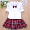 Red Plaid Skirt Girls Plaid Skirt Kids Short Sleeve Shirt Medium Big Kids Korean Pleated Skirt S04. 