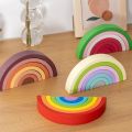 Portable Wooden Rainbow Building Blocks Rainbow Colors DIY Wood Stacker Toy Color Cognitive Stacking Design Arch Bridge Blocks Children Learning. 