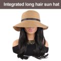 Casual Sun Protection Summer Straw Sun Hat Wig Breathable Foldable Fisherman Hat with Built-in Wig Wide Brim Hairpiece Long Wavy Curly Hair Vacation Accessory. 
