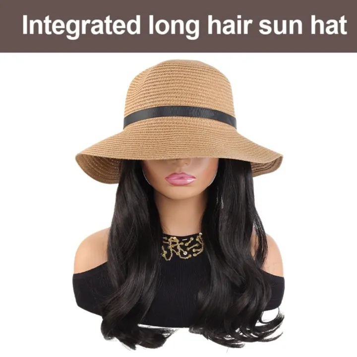Casual%20Sun%20Protection%20Summer%20Straw%20Sun%20Hat%20Wig%20Breathable%20Foldable%20Fisherman%20Hat%20with%20Built-in%20Wig%20Wide%20Brim%20Hairpiece%20Long%20Wavy%20Curly%20Hair%20Vacation%20Accessory%20-%20Image%207