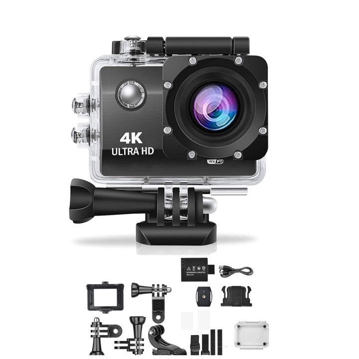 Action Camera 4K WiFi Ultra HD Waterproof Sport Cam With 12MP 170 Degree Wide-Angle Lens