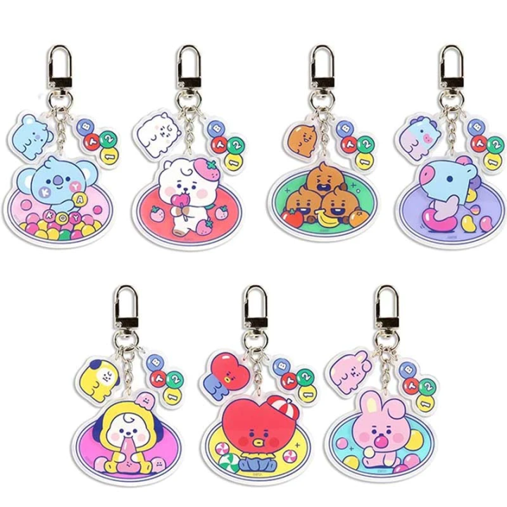 KOJA BTS BT21 Keychain Jelly Key Ring KPOP Car Bag Phone Pendant Key Chain