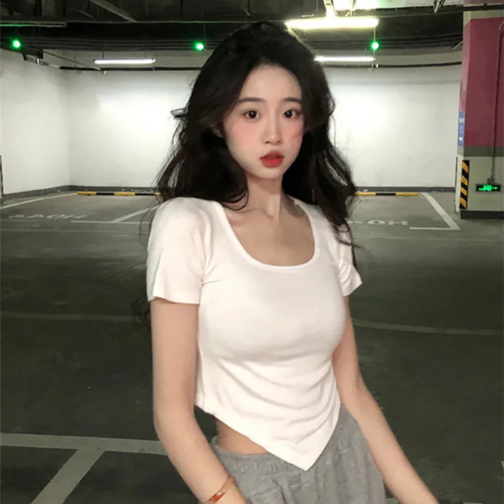 Women%20Short%20Sleeve%20Square%20Neck%20T-Shirt%20Summer%20Irregular%20Hem%20Slim%20Casual%20Bottom%20TopsNIUMAO%20-%20Image%207