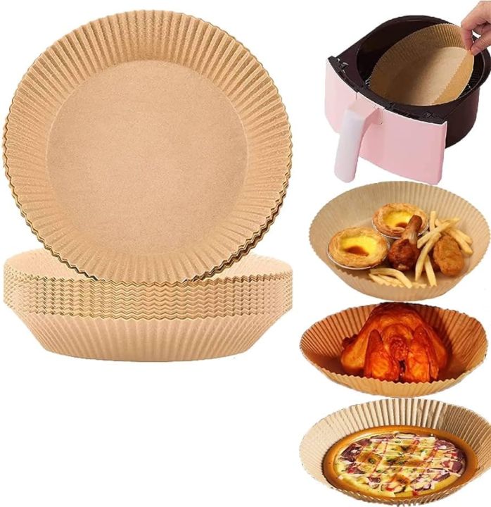 50 Pcs Air Fryer Non-Stick Disposable Liners, Baking Paper for Air Fryer Oil-Proof, Water-Proof, Food Grade Parchment for Baking Roasting Microwave (6.3 inch)