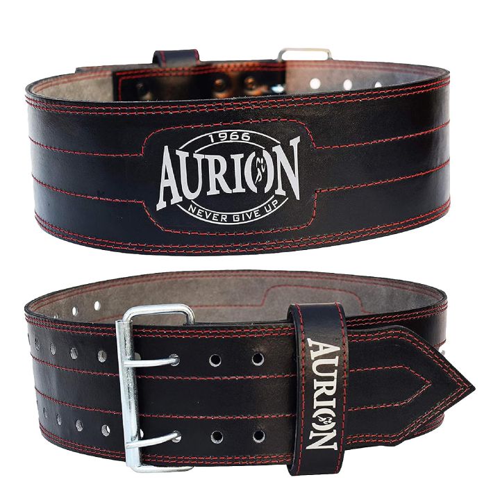 Aurion Gym Belt Premium Leather Weight Lifting Belt | Powerlifting Leather Gym Belt for Workout | Dead Lift Belt - Black