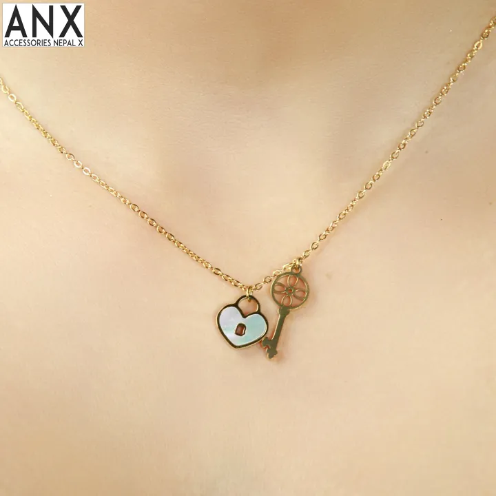 ANX%20New%20Trendy%20Gold%20Plated%20Layered%20%20Pendant%20Necklace%20Lock%20and%20Heart%20Chain%20Necklace%20for%20Women%20-%20Image%203