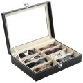 8 Slot Sunglass Organizer Leather Eyeglasses Collector Eyewear Display Case Storage Box, Black. 