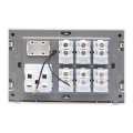 Gold 6 Gang + Multi Socket Switch With Indicator And Fan Dimmer Provision FRLS Gold (3*5). 