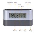 Oval Desk Clock Stand With Clock Pen Holder Time Alarm Snooze Calendar Temperature Name Card Holder. 