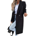 Fall Winter Jackets for Women Long Windbreaker Warm Coat Lapel Button with Pockets Solid Color Jacket Black XL. 