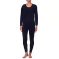 Women's Microfiber Polar Fleece Lined Long Johns Top And Bottom Thermal Set - Black. 