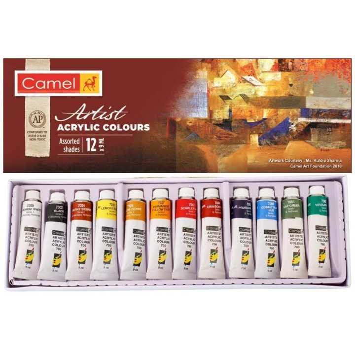 Camel Artist Acrylic Color Set of 9 ML Tube in 12 Shades (Set of 12, Multicolor) By Mitrata