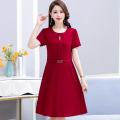 Women Short Sleeve Midi A-Line Adjustable Waist Casual Dress. 