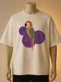 Unisex Oversized Cotton T-Shirt with Modern Graphic Parrot Print –(Cream, Maroon, White). 