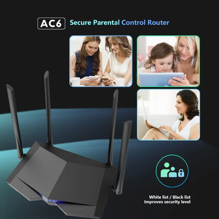 Tenda%20AC1200%20Smart%20Wi-Fi%20Router,%20High%20Speed%20Dual%20Band%20Wireless%20Internet%20Router%20With%20Smart%20APP,%204%20x%20100%20Mbps%20Fast%20Ethernet%20Ports%20AC6%20Black%20-%20Image%202
