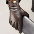 1pair Equestrian Soft PU Anti-cold Gloves Touch Screen Solid Color Men Finger Mittens Adjustable Warmer Windproof Mittens Winter. 