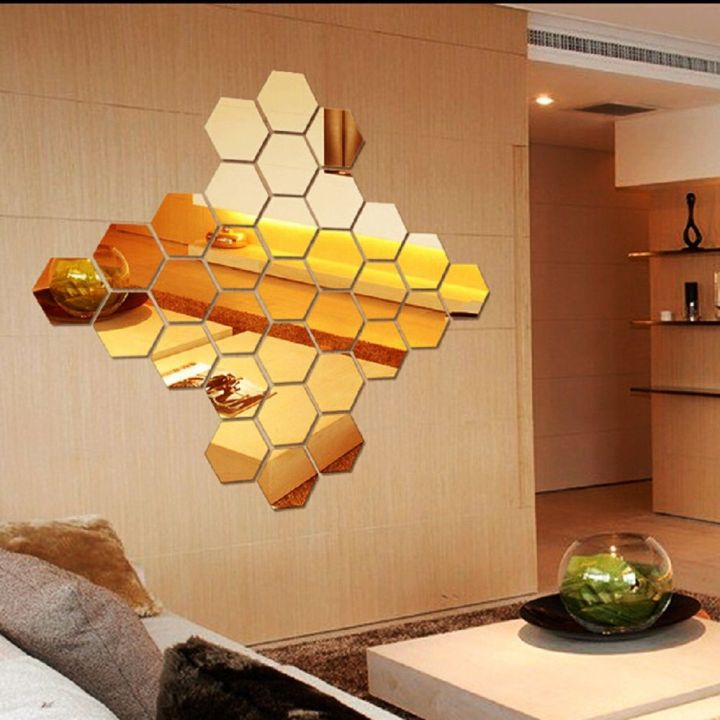 6/12Pcs Removable Art Safety Mural Decals Geometric Hexagon Mirror Wall Sticker Home Decor