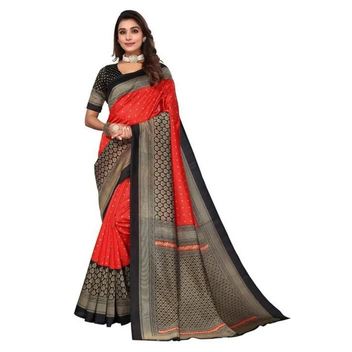 Mysa Fashion Elegant and Traditional Motifs Silk Saree for Women - Black and Red Saree
