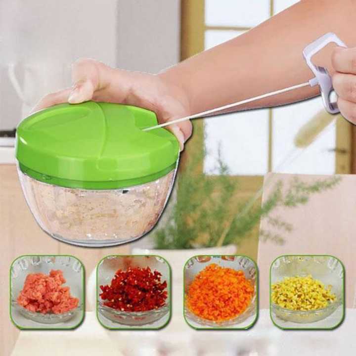 Multi-Functional Speedy Vegetable And Fruit Food Chopper Spin Cutter With 3 Blades Manual Salad Maker