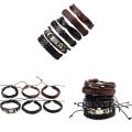 MeiYang 6Pcs/Set Black Leather Bracelet Women Multilayer Braid Bracelets & Bangles Punk Wrap Bracelets for WoWomen Punk Casual Women Jewelry. 