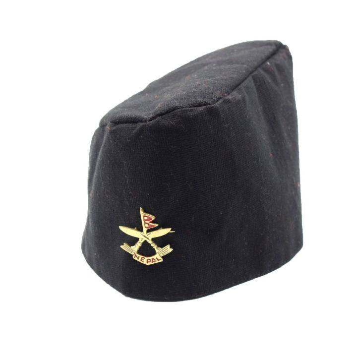 Black Solid Nepali Topi/Hat With Badge For Men