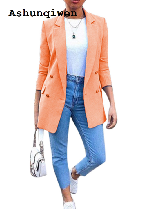 Ashunqiwen%202025%20New%20Women%20Casual%20Fashion%20Button%20Plus%20Size%20Long%20Blazer%20Jacket%20Coat%20-%20Image%203