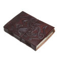 Leather Notebook With Embossed Dragon Design Dark Brown Color 7 Inch by 5 Inch. 