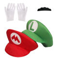 Linman Tryon Super Mario Red Green Cap White Gloves Cosplay Cartoon Hat s with Moustache Unisex Caps Cos Props Party Costumes Accessories. 