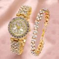 Elegant With Bracelet Gypsophila Watch Rose Gold Bling Bling Flower Diamond Watch Alloy Ladies Watch. 