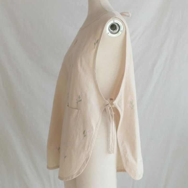 Multipurpose%20Round%20Neck%20Apron%20Vest%20Cotton%20Sleeveless%20Embroider%20Pullover%20Japanese%20Solid%20Color%20Coffee%20House%20Uniform%20Clothing%20Accessories%20-%20Image%203