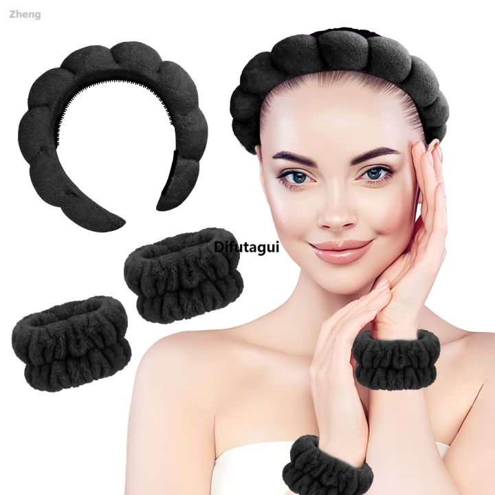 Difutagui%20Zheng%20Makeup%20towel%20cloth%20headband%20women's%203-piece%20non-slip%20spa%20Fifty%20percent%20Luxury%20discount%20headband%20and%20wristband%20set,%20soft%20hairband%20face%20wash%20and%20-%20Image%207