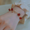 Korean Style Light Luxury Rose Charm Bracelets Fashion Chain Romantic Red Beads Rhinestone Bangle For Women Wedding Jewelry Gift Cologo. 