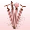 Sales promotion 4 in 1 Vibrating Rose Quartz Roller Face Roller Eye Massager Jade Roller T/V Shaped Face Lifting Slimming Beauty Care Massager. 