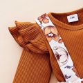 Infant Baby Girl Floral Romper Dress with Headband Outfits Long Sleeve Knit Bodysuit Overall Tutu Skirt Fall Winter Clothes, Brown Floral. 