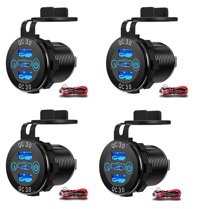 4X Quick Charge Socket 60W USB-C Multiple Car Charger Socket PD 3.0 ...
