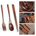 NAMUNY Wooden Portable Set Spoon fork Chopsticks Tableware Dinnerware with Wooden Salad Bowl for Salad, Noodle, Fruits. 