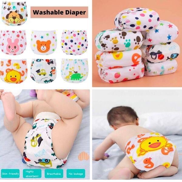Cute Cartoon Printed Reusable And Adjustable Cloth Diaper -4 Pcs
