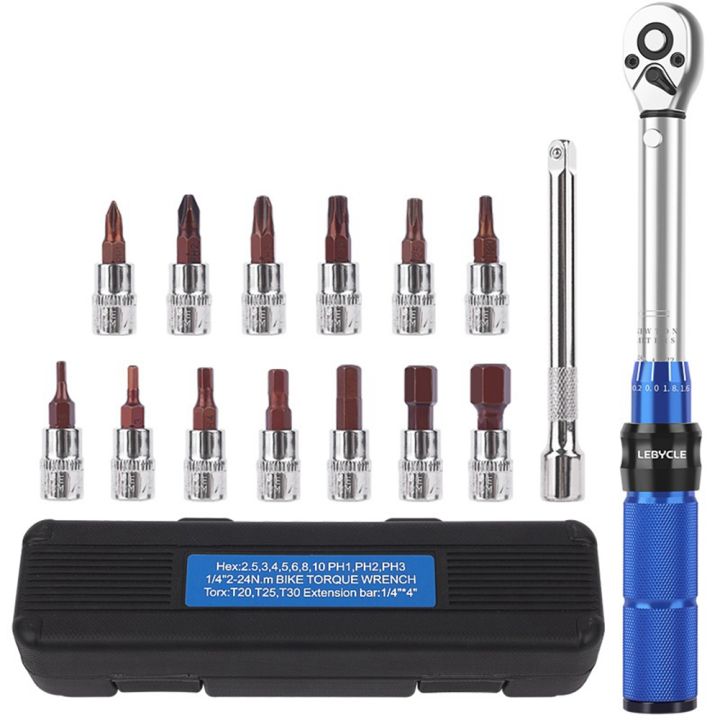 Torque Wrench Set 1/4 Inch 2-24Nm Bike Torque Wrench Hex Key Tool Socket Spanner Set Bicycle Repair Kit