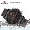 NAVIFORCE  Nf9134 Men Luxury Sports Military Leather Wrist Strap Analog Digital Quartz Double Time Watch. 