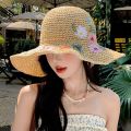 Casual Colorful Flower Straw Hat Boho Wide Brim Women's Sun Hats Lightweight Foldable Weave Hat Travel. 
