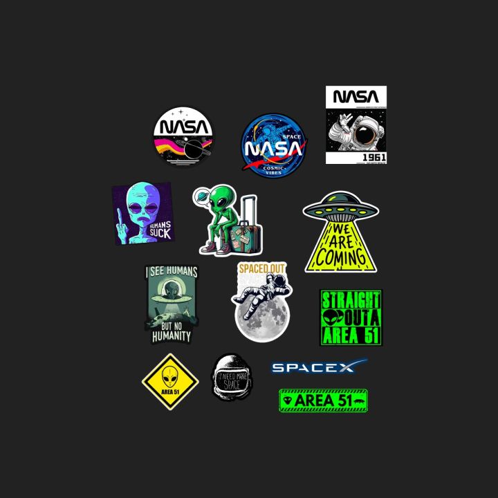 Alien Space Nasa Stickers Pack Water Proof 13 pcs | Daraz.com.np