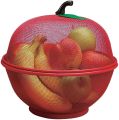 Apple Shape Metal Net Fruits Basket For Kitchen (Large Size 28.5 Cm) (Red). 